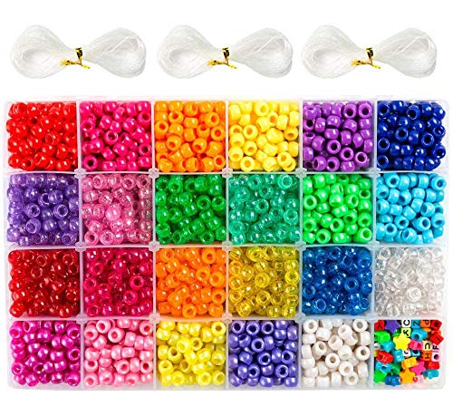 Pony Beads, 3,300 pcs 9mm Pony Beads Set in 23 Colors with Letter Beads, Star Beads and Elastic String for Bracelet Jewelry Making by INSCRAFT