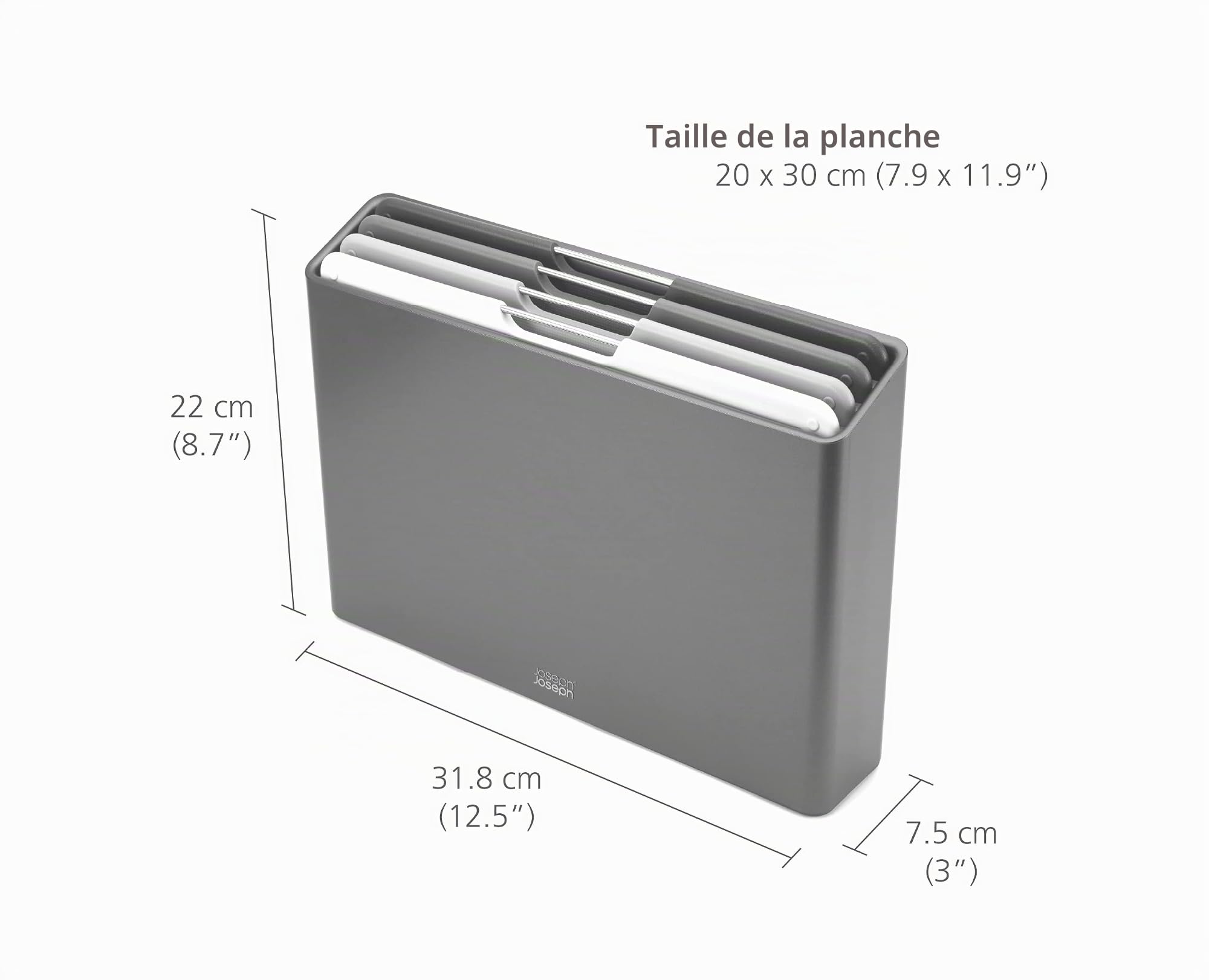 Joseph Joseph Folio Ensemble de 4 planches à découper avec code couleur, plus un étui de rangement (Regular) - Graphite