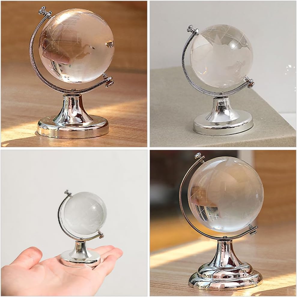 Cabilock Mini Crystal Globe Ornament 2.36 Inch Desktop Globe Model Transparent Decorative Table Top Accent for Office Study Car Handmade Craft Decor 3 Pcs