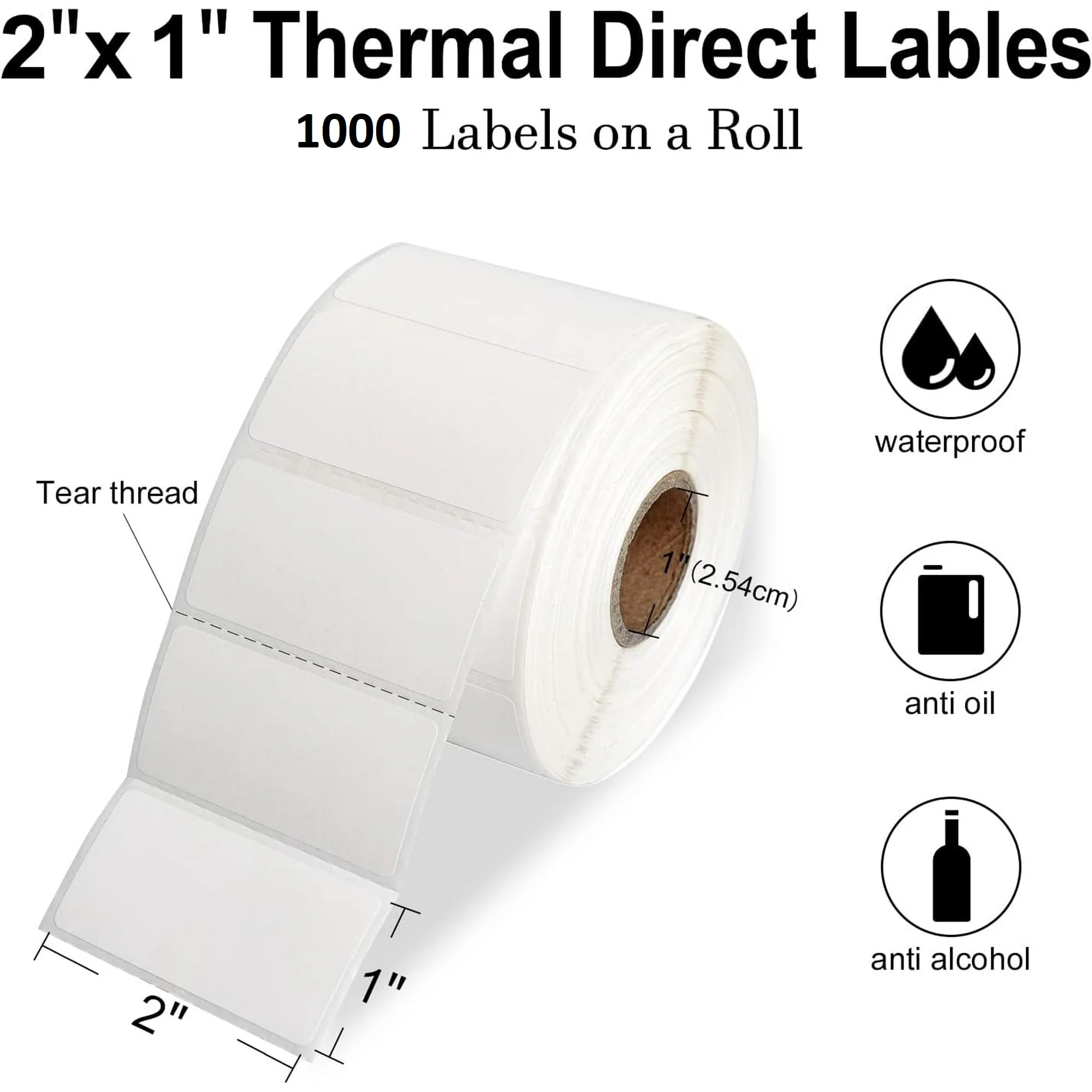 UCRAVO 1 Rolle (1000 Etiketten/Rolle) kompatibles Thermopapier-Etikett, 5,1 x 2,5 cm, 1 Kern, blanko, Versandadresse, Barcode, Multifunktions-Etiketten für perfekten Klebstoff, wasser- und