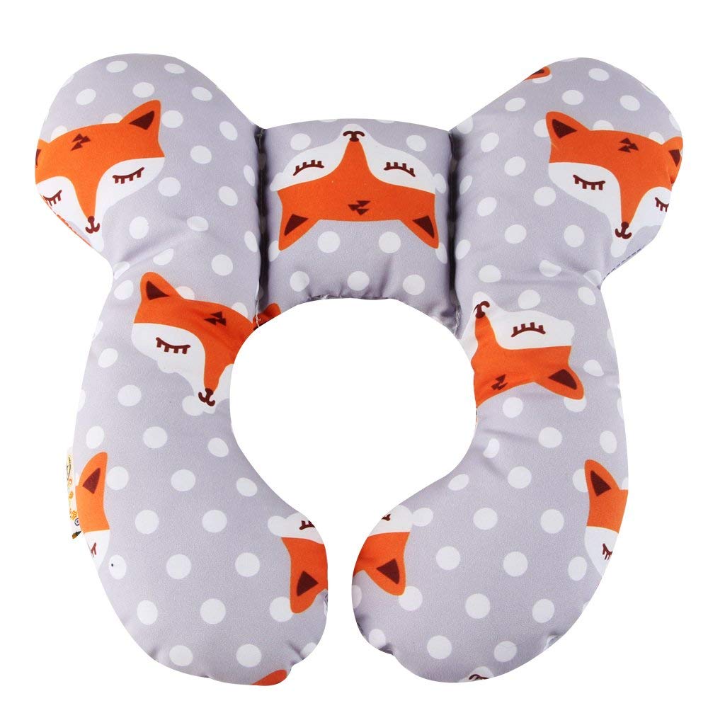 Baby Travel Pillow Head Neck Support Pillow for Car Seat Newborn Pram Car Seat Liner Pillow for 0-1 Year Old Baby, Fox