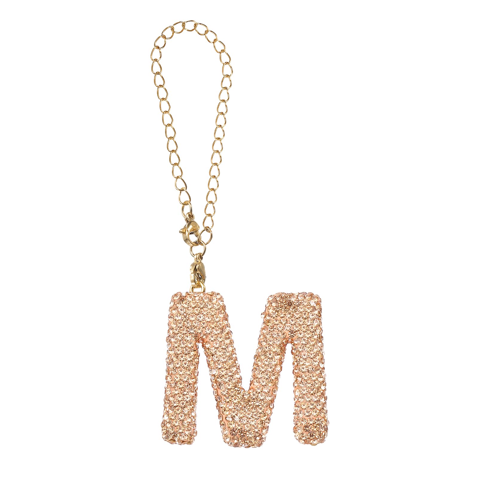PATIKIL Letter Bag Charm, Bling Glitter Letter Charm Initial Letter Keychains for Woman Bag Accessories Backpack Tote Bag Cup DIY Crafts, Gold Tone, M Shape