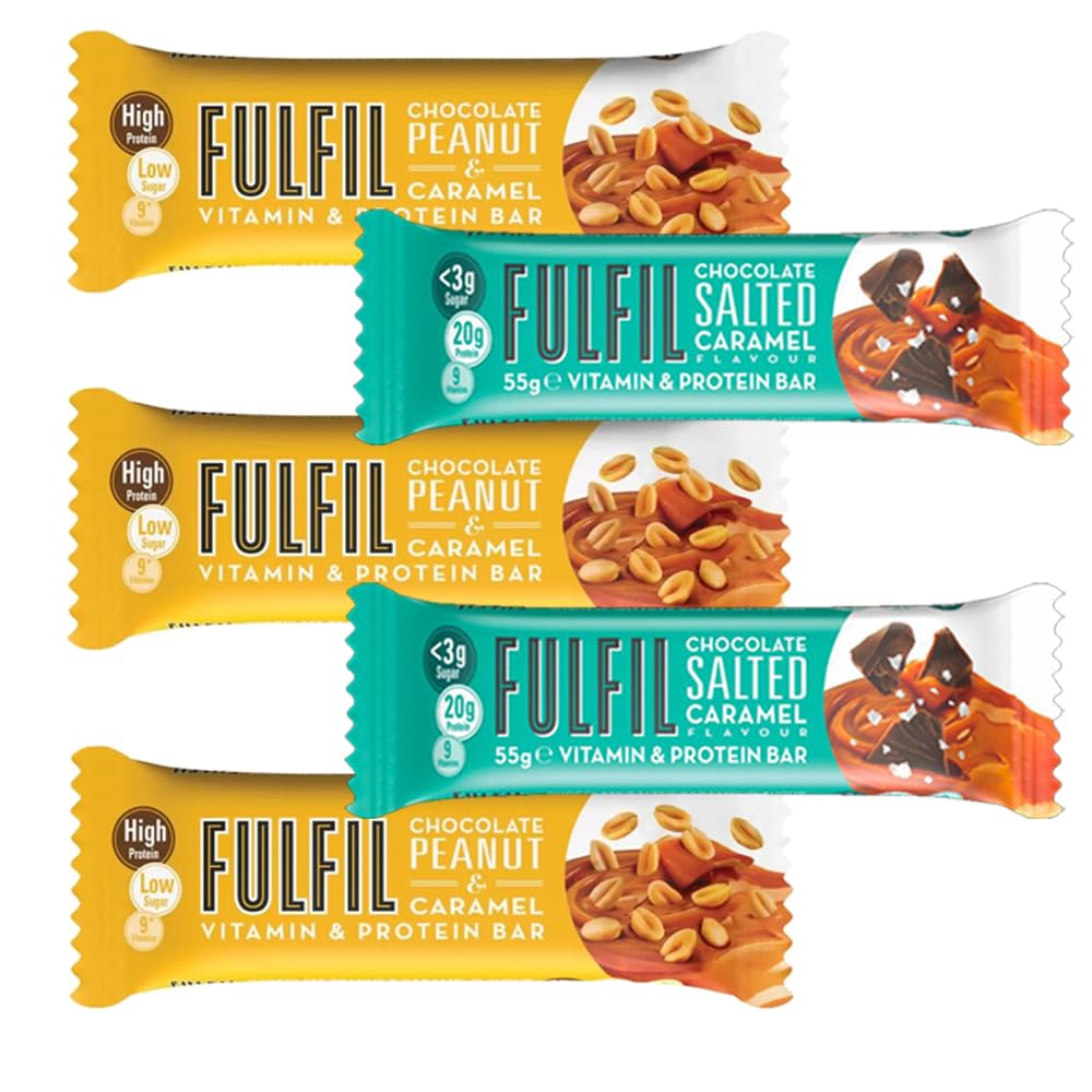Fulfil Peanut Butter,Salted Caramel,Peanut & Caramel Flavour Vitamin & High Protein,Low Sugar Chocolate Bar 40g (Pack of 5, Random Mixed)