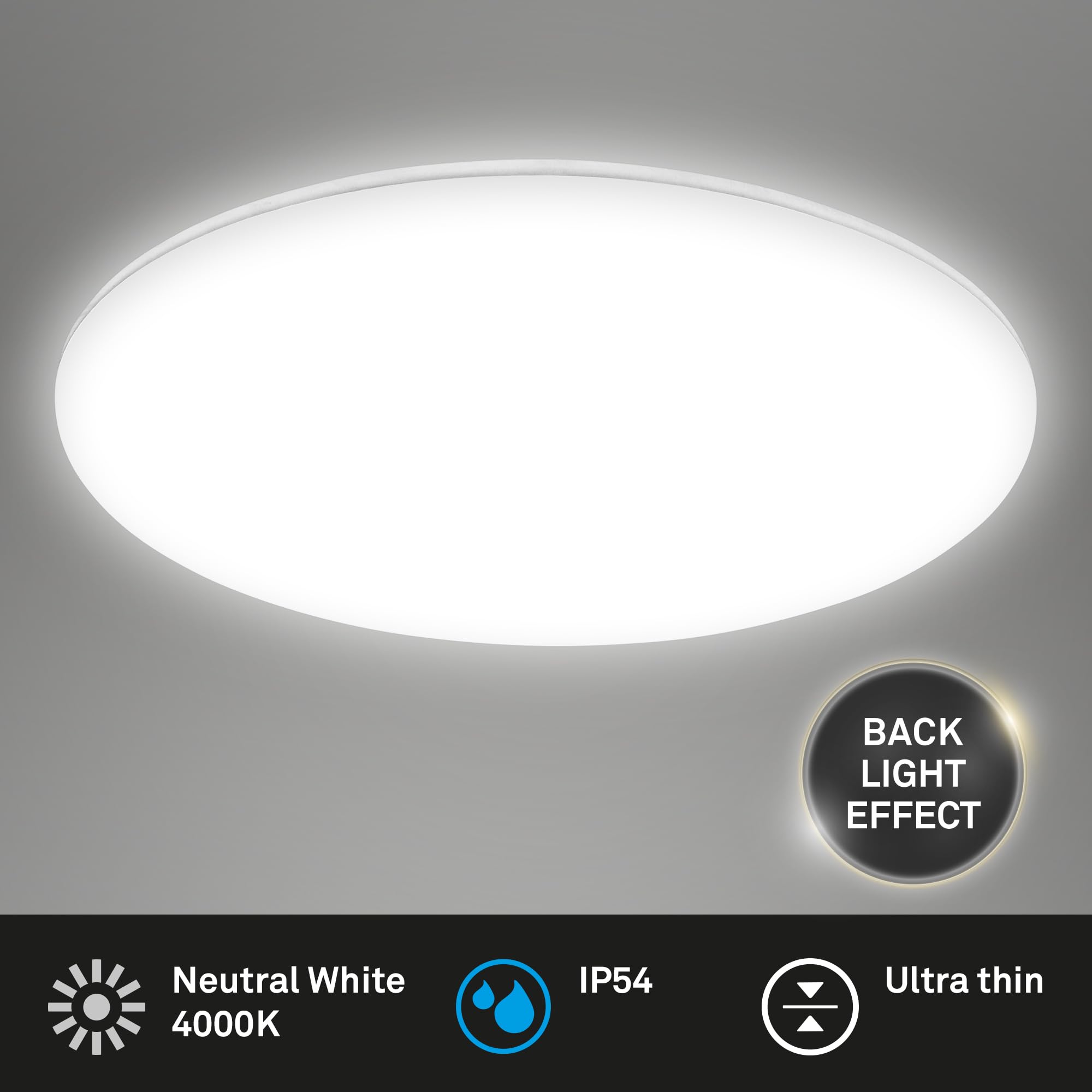 BRILONER - Lámpara de techo LED baño con luz indirecta, protección contra polvo, blanco neutro, lámpara de techo LED, panel LED, lámpara de baño, lámpara de cocina, 29 x 5,5 cm, blanco