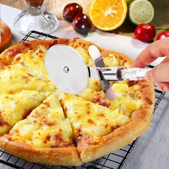 7Seas Stainless Steel Cake Cutting,Pie Serving&Pizza Cutter Roller Knife with Transparent Crystal Handle| Home&Travel Use Knife Set|Birthday,Wedding&Anniversary Celebration Luxury Cake Cutting Tools 3