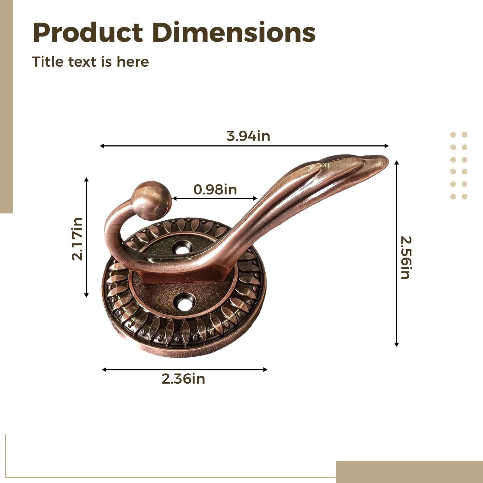 Lot de 3 patères murales bronze antique, crochets utilitaires style européen en alliage de zinc, avec bras long et base large pour manteaux, chapeaux et sacs, fixation murale