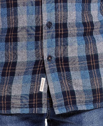 Image of Weatherproof Vintage Mens Hooded Sherpa Lined Soft Brushed Plaid Button-Down Shirt Jacket (Blue, Small)