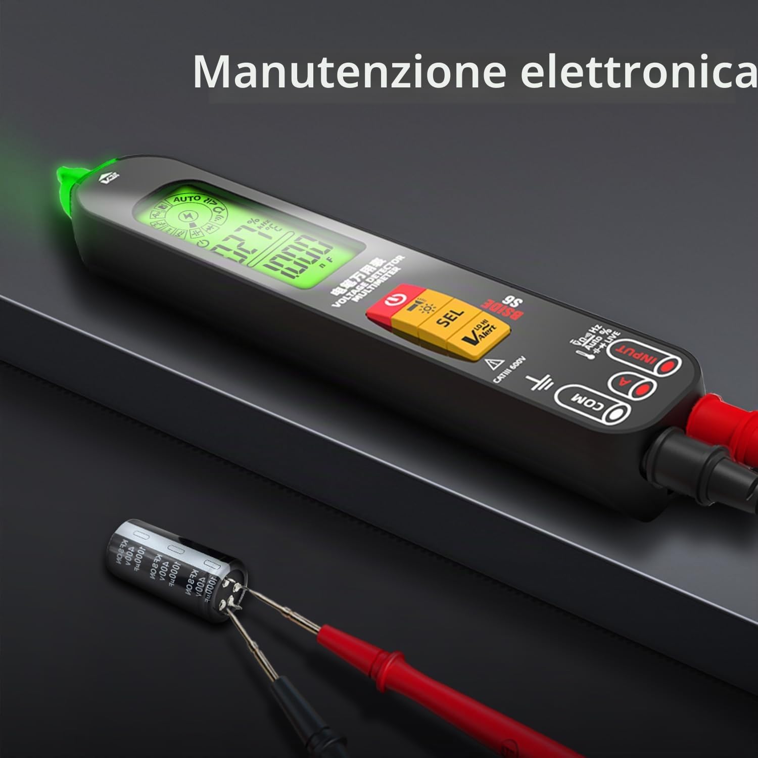BSIDE S6 Tester e Rilevatori di Tensione Multimetro Digitale Intelligente a Penna con Triplo Display VFD Tester Corrente Elettrica Capacimetro Tester Ricaricabile di Continuità Ohm Hz Cavi elettrici