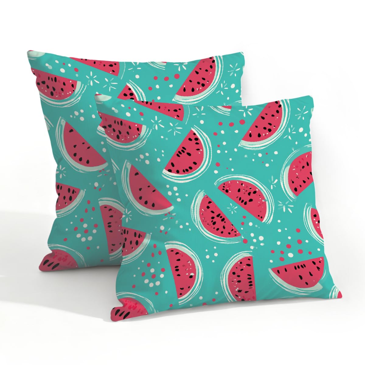 Outdoor Pillow Covers Waterproof Pillowcases 20x20in Set of 2 Watermelon Fruit On Turquoise Decorative Throw Cushion Case for Couch Sofa Garden Patio Furniture