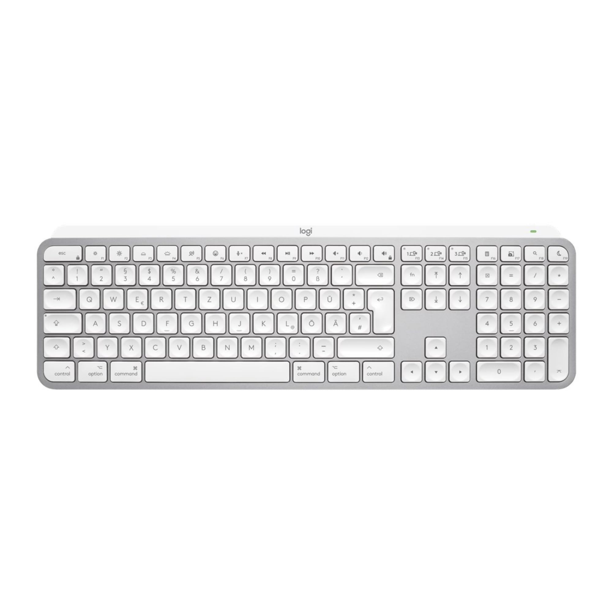 Logitech MX Keys S for Mac, klawiatura bezprzewodowa, płynne, precyzyjne pisanie jak na laptopie, Bluetooth USB C do MacBooka Pro, Macbooka Air, iMaca, iPada - Pale Grey - QWERTZ