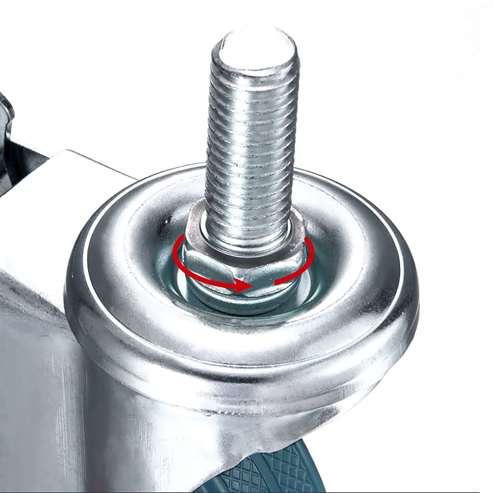 Ruote girevoli da 75 mm, rotelle per carichi Pesanti 200 kg, rotelle con Freni, rotelle per mobili con Carrello con Filettatura M10/M12, Set di 4
