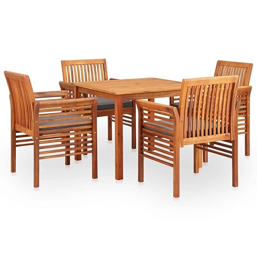 5-Piece Acacia Wood Outdoor Dining Set, Square Table with 4