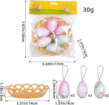 Easter Egg Hanging Ornament for Spring Party Decorations 5 Colorful Eggs with Basket Easter Pendant Accessories