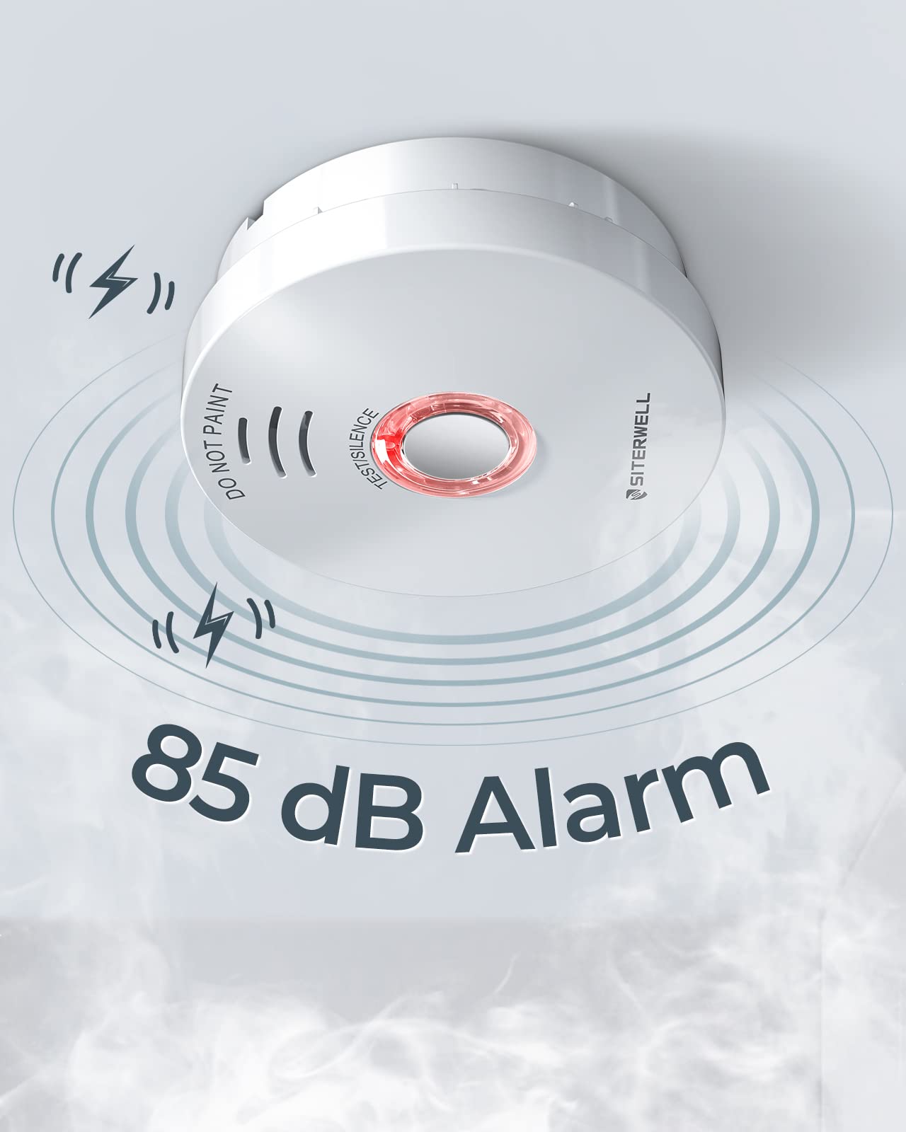 SITERWELL Smoke Detector, 10-Year Fire Alarm Smoke Detector with Built-in 3V Battery and Photoelectric Technology, Fire Detector with Low Battery Warning and Silence Function, UL217, GS508C , 2 Packs