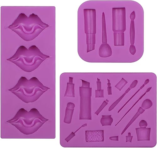 Miniatura 9 de Moldes de silicona de chocolate para maquillaje, molde de fondant de lápiz labial para hornear decoración de pastel de cumpleaños de niña,