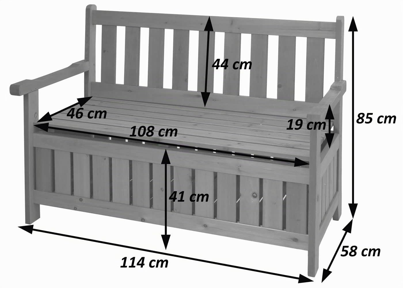 Mendler Banco de jardín HWC-L68 con espacio de almacenamiento, banco de almacenamiento, madera de abeto exterior, MVG, 114 cm, marrón