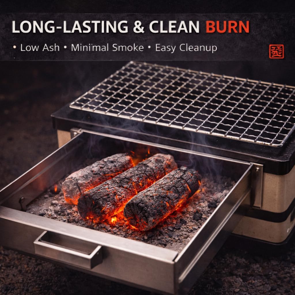 Premium Binchotan All-Natural Hardwood Charcoal – Century-Old Kiln Carbonized Techniques – Smokeless, Long-Lasting, High Heat, Low Ash – Ideal for Japanese Style Yakitori & Outdoor BBQ (11, Pounds)