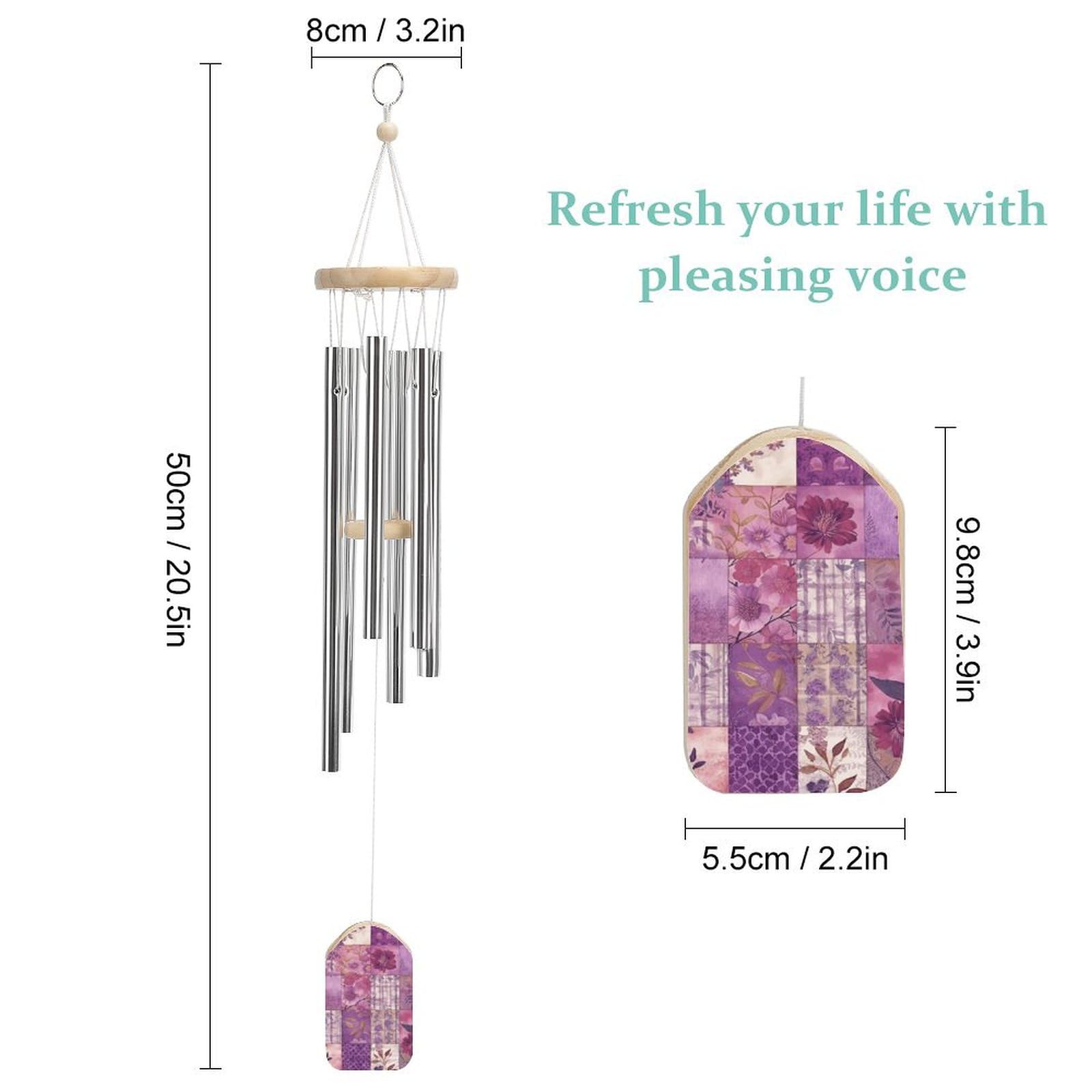 Outdoor Wind Chimes, Purple Flowers Collage Printed Wind Chimes,Simple Wind Chimes,Curtain Wind Chimes for Home Decoration