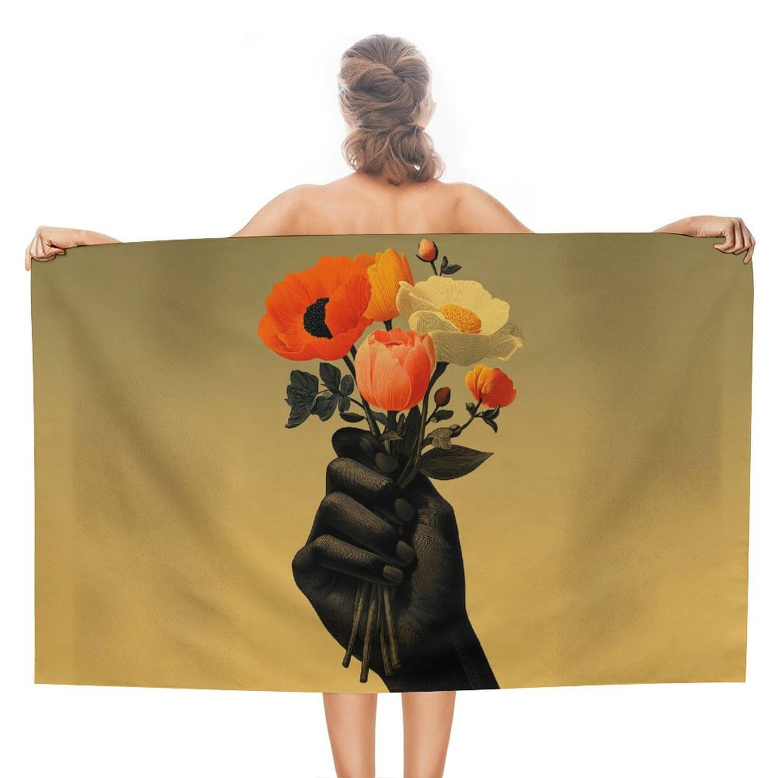 LSRCPD African Hand Holding A Bouquet of Flowers Beach Towel Sand Free Microfiber Large Shower Towels Multipurpose Absorbent for Bathroom Pool 130x80 CM