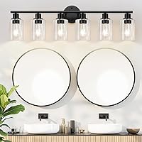 Vista 5 de 6-Light Bathroom Light Fixtures, Black Modern Vanity Lights with Clear Glass Shade, Bathroom Wall Lamp for Mirror Kitchen Living Room Hallway
