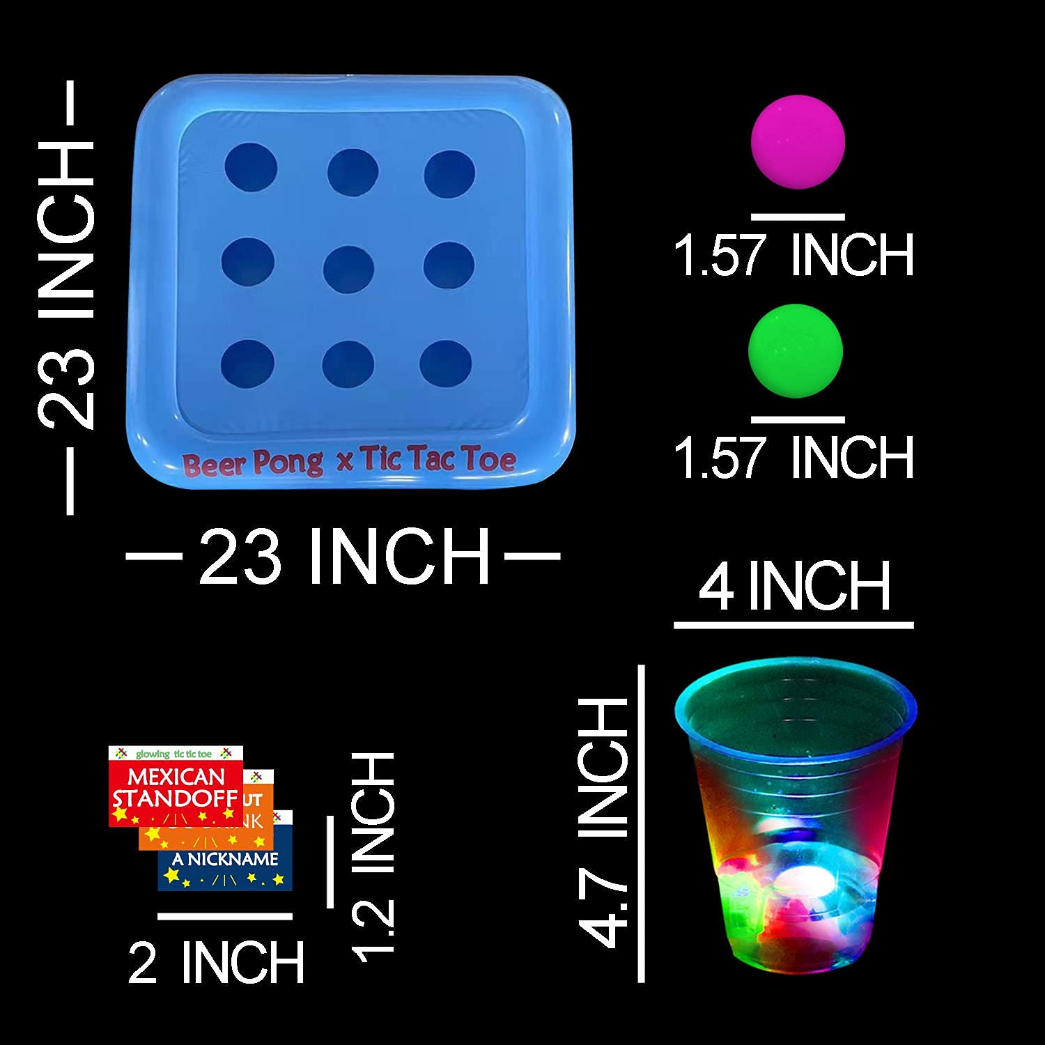 Estante flotante de 23 x 23 pulgadas para fiesta en la piscina, balsas flotantes de Tic Tac Toe, juego de fiesta de piscina, juego de bebida y soporte para bebidas, incluye 1 balsa, 9 tazas y 10 bolas 4