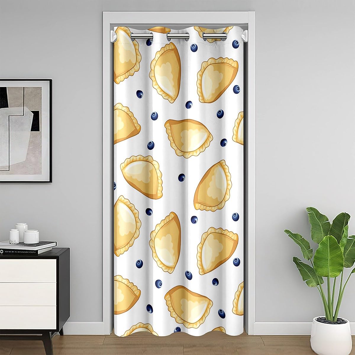 Rideau de porte occultant blanc et jaune Manfei 86.4x203.2 cm pour dressing et salon