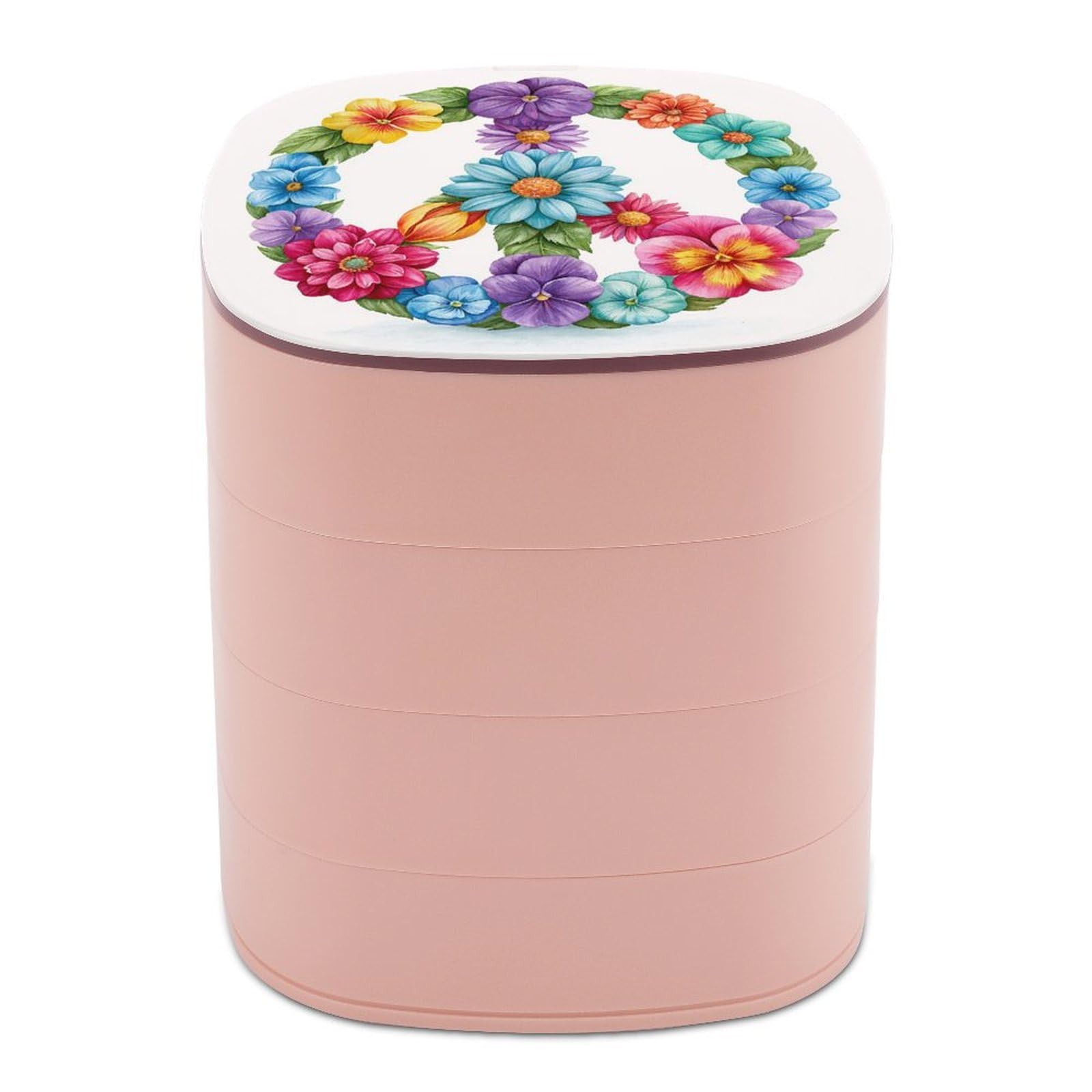 Jubonexis Watercolor The Peace Symbol Colorful Flowers Jewelry Boxes for Women, Earring Holder Organizer Rotating Jewelry Organizer for Necklaces Bracelets Ring