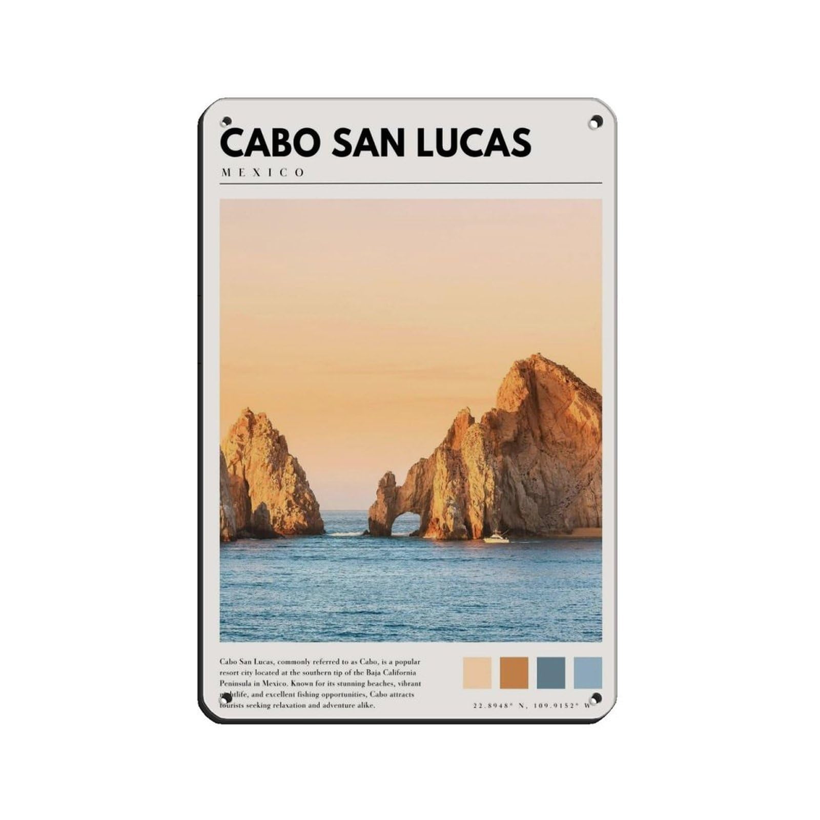 Cabo Mexico Poster Mexico Art Retro Poster Metal Tin Sign Chic Art Retro Iron Painting Bar People Cave Cafe Family Garage Poster Wall Decoration 8x12inch(20x30cm)