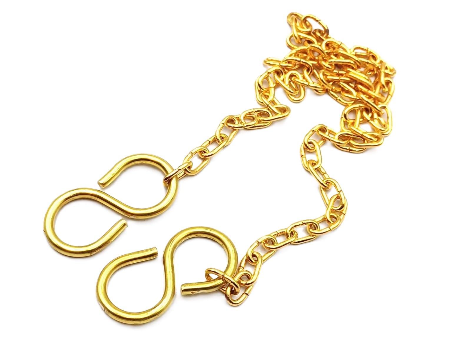 Solid Brass S Hooks and 500mm of Plated Chain 6kgs max Load - Choice of Finishes (Brass)