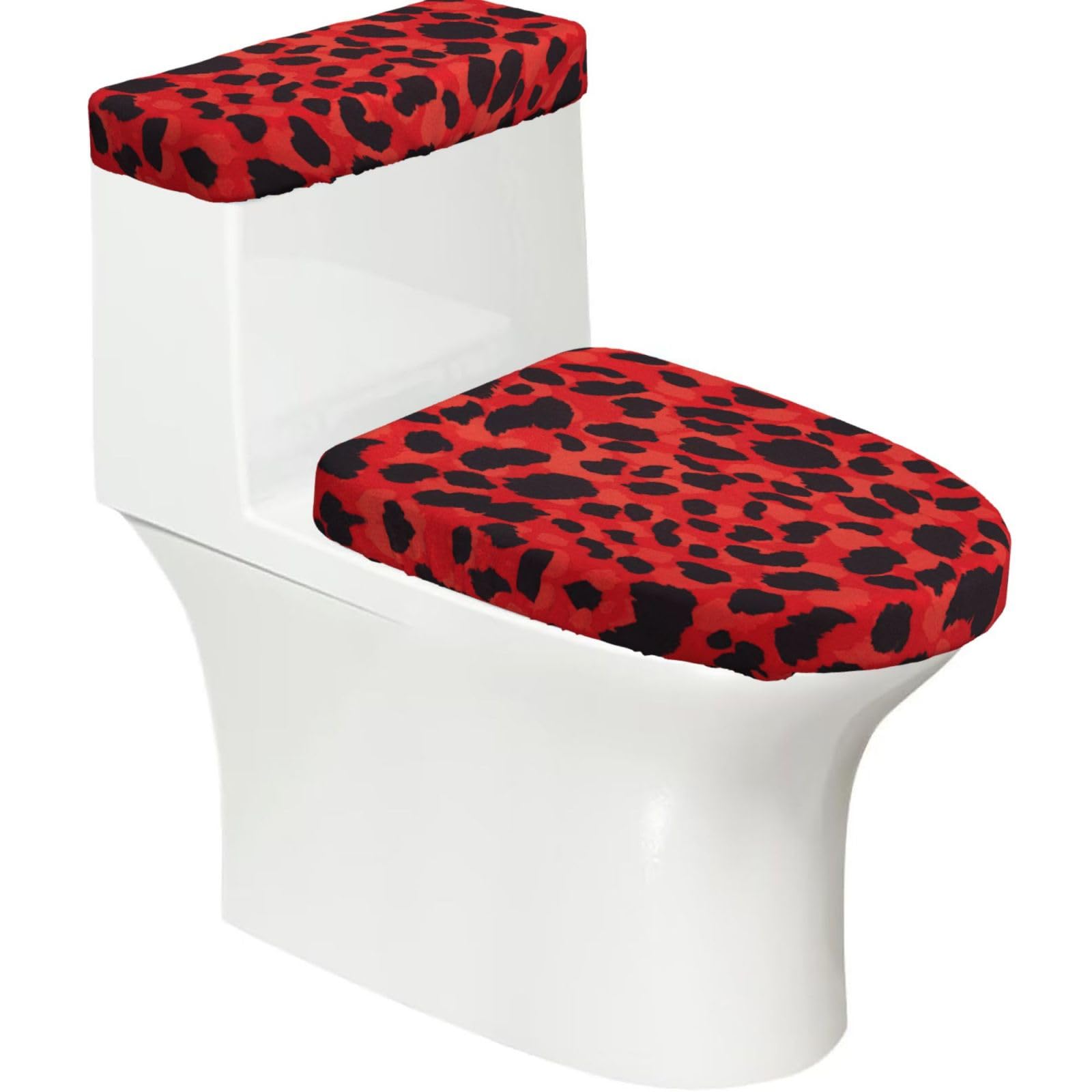 Red Leopard Pattern Print Bathroom Decor Toilet Lid Cover And Tank Covers, Restroom Accessories Fits Most Round