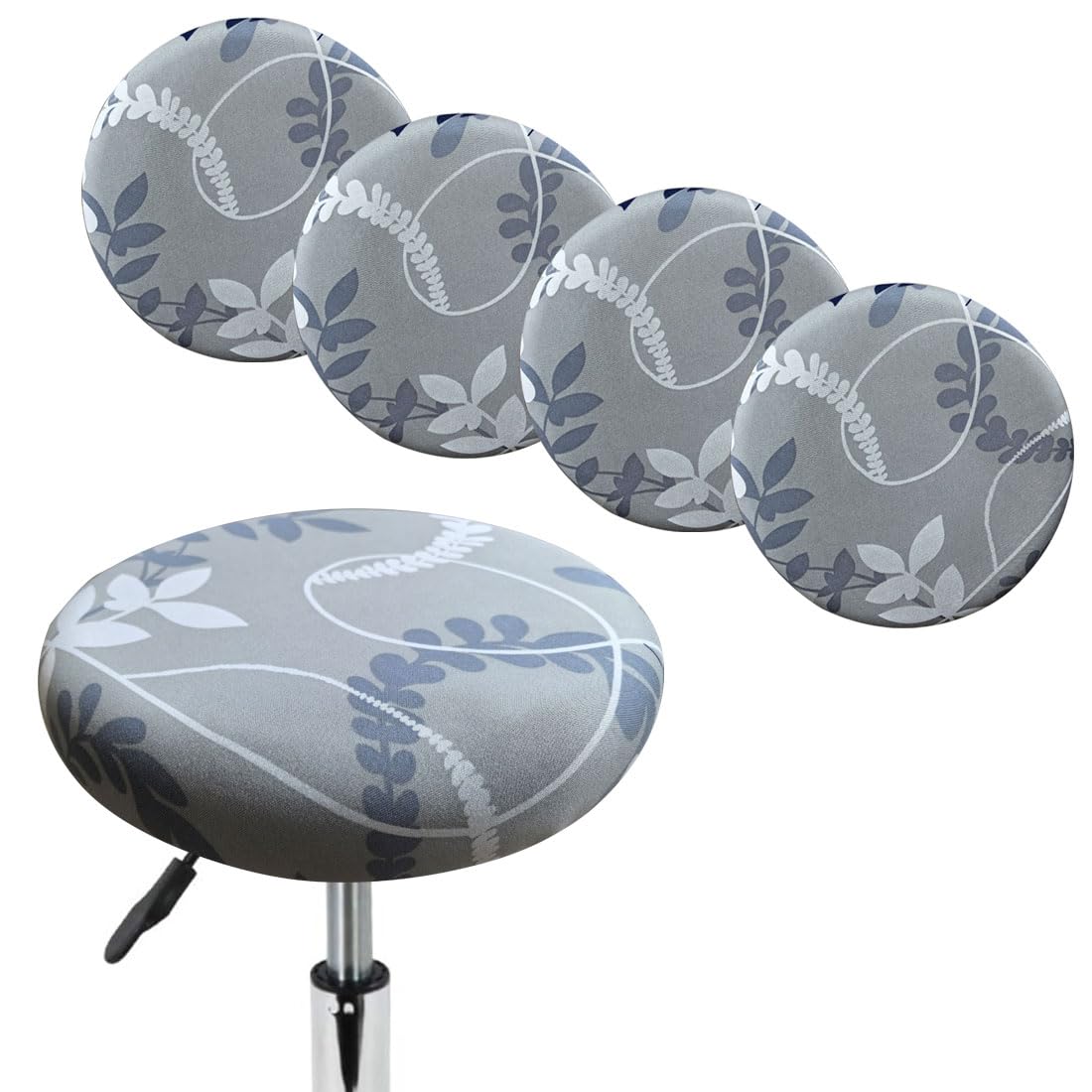 Levoberg Stool Cover Round 4 Pack Printed Bar Stool Seat Slipcover Stretch Rolling Stool Cover with Elastic Round Swivel Stool Cushion Cover Washable