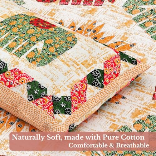 Image of Jaipur Weaves Bedsheet King Size 100% Pure Cotton Bed Sheet with 2 Pillow Covers, 144 TC Premium Bedding Set, 72x78 inches,(Royal Elephants Green, Super King Fitted)