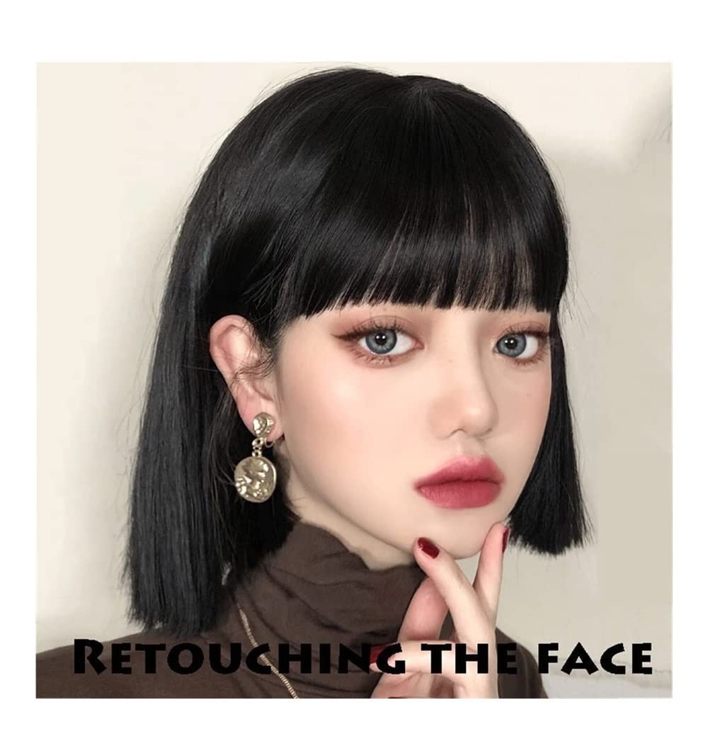 Quotidiano Parrucche Capelli Lisci Parrucca Caschetto Corto Parrucca con Frangia alla Spalla Parrucca Sintetica Cosplay Parrucca Quotidiana A Torta Intrecciato Parrucche
