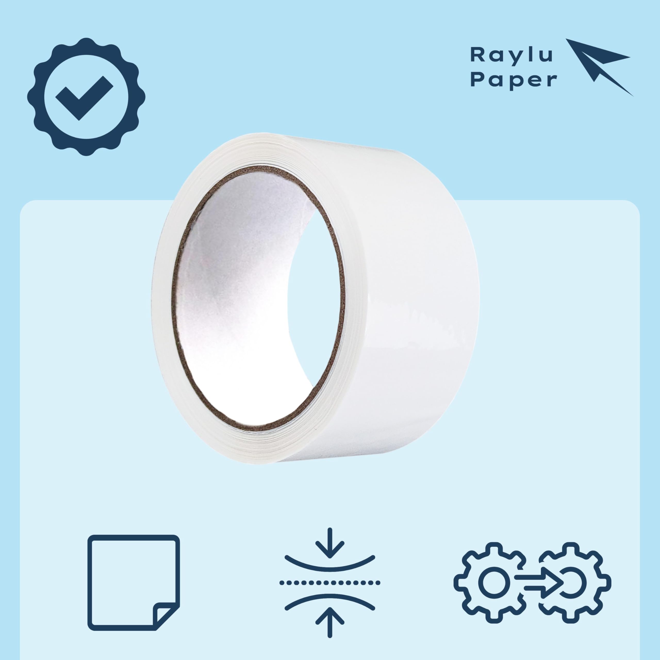 RAYLU PAPER® - Rollos de Precinto, Cinta Adhesiva para Embalaje de Cajas de Envío Resistente y Extra Fuerte, 66 metros x 50 mm de ancho (1 unidad, Blanco)