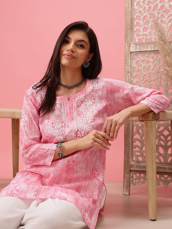 Image of Ada Hand Embroidered Lucknowi Chikankari Cotton Top for Women A911411
