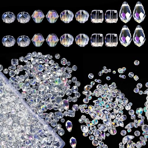 600 Pcs Mixed Crystal Beads for Jewelry Making - 4mm 6mm 8mm Assorted Clear Glass Spacer Beads for DIY Necklace Bracelet Earring Crafts