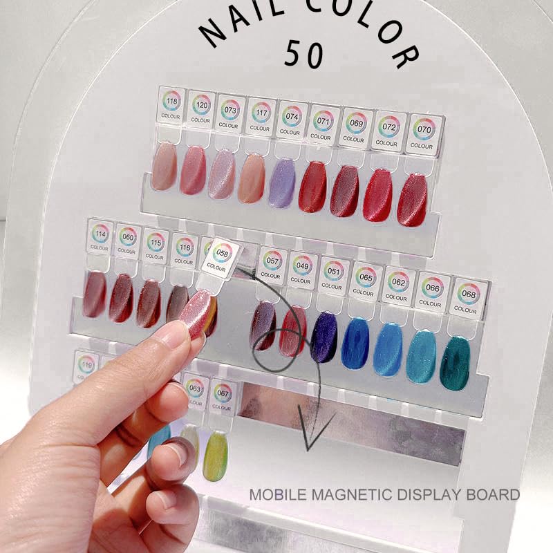 Acycoin2A 50 Colors Magnetic Detachable Nail Color Testing Plate Stand Visible Acrylic Nail Polish Dip Powder Color Display Board Nail Art UV Oil Glue Showing Tools