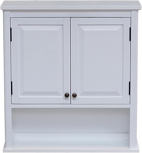 Miniatura 7 de Dorset - Armario de pared de baño, armario de baño blanco, organizador de medicamentos con estantes ajustables, 2 puertas y estante abierto, ahorro