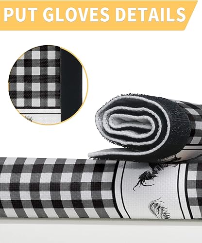 Miniatura 3 de Fundas para manija de puerta de refrigerador, diseño de gallina estilo campestre, retro, color negro, acuarela, a cuadros, lavable, protector para