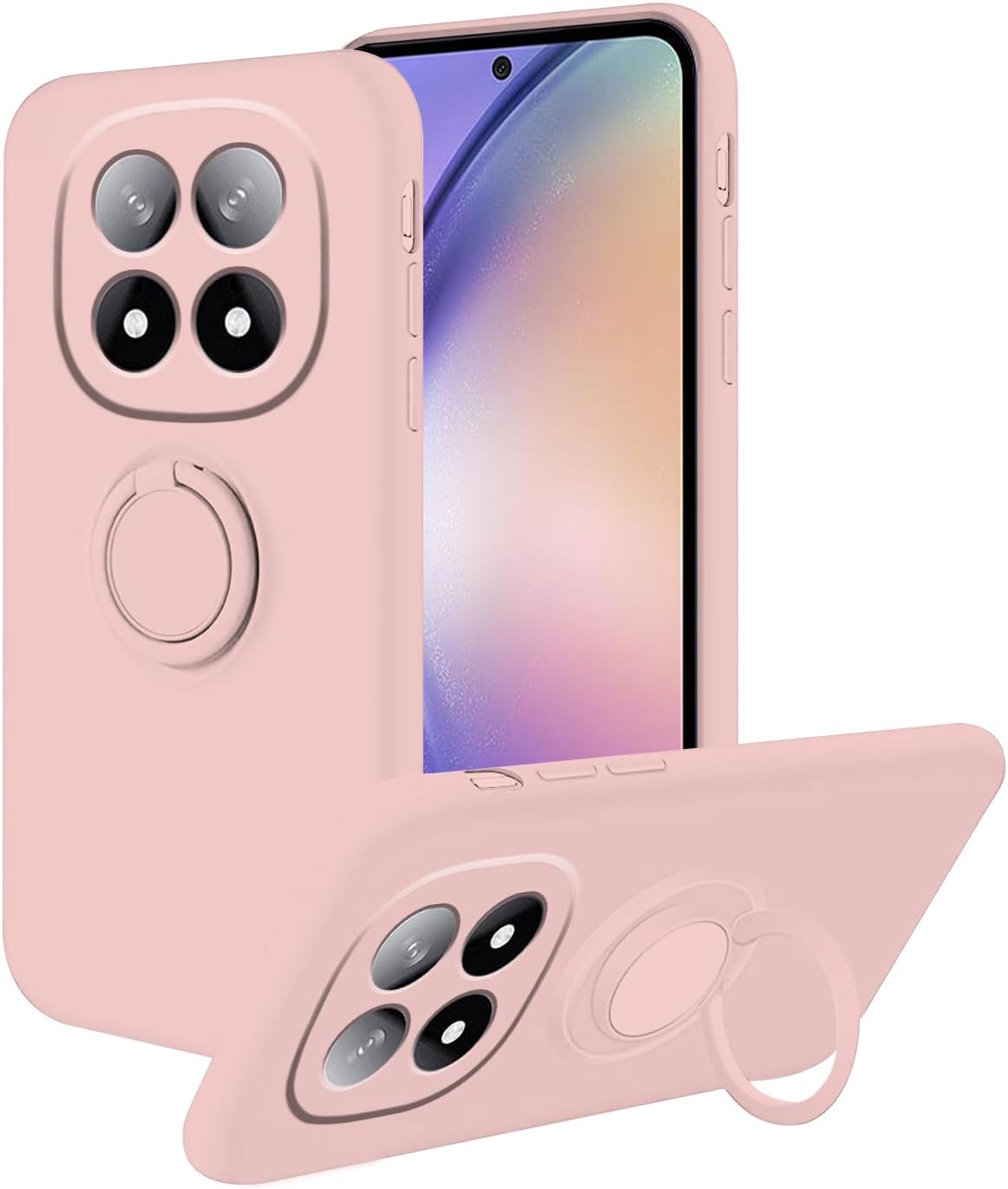 Compatible with Redmi Note 14 Pro 4G Case Silicone Cute Slim Cover, for Xiaomi Redmi Note 14 Pro 4G Phone Case with Magnetic Ring Stand (Pink)