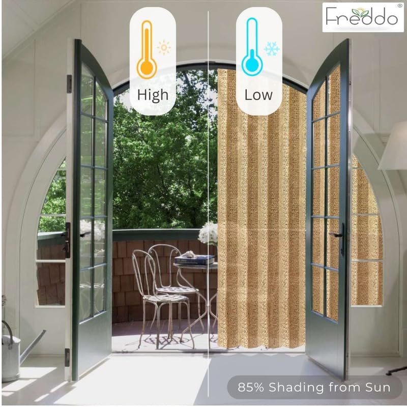 Image of FREDDO-PE 85% Indoor /Outdoor Sun Blocking Balcony Eyelet Curtains UV Protection, Sun Shading Light Filtering, Temperature Reducing for Window /Door (Beige Color | 4.5 X 5 Ft) Pack of 1 Piece