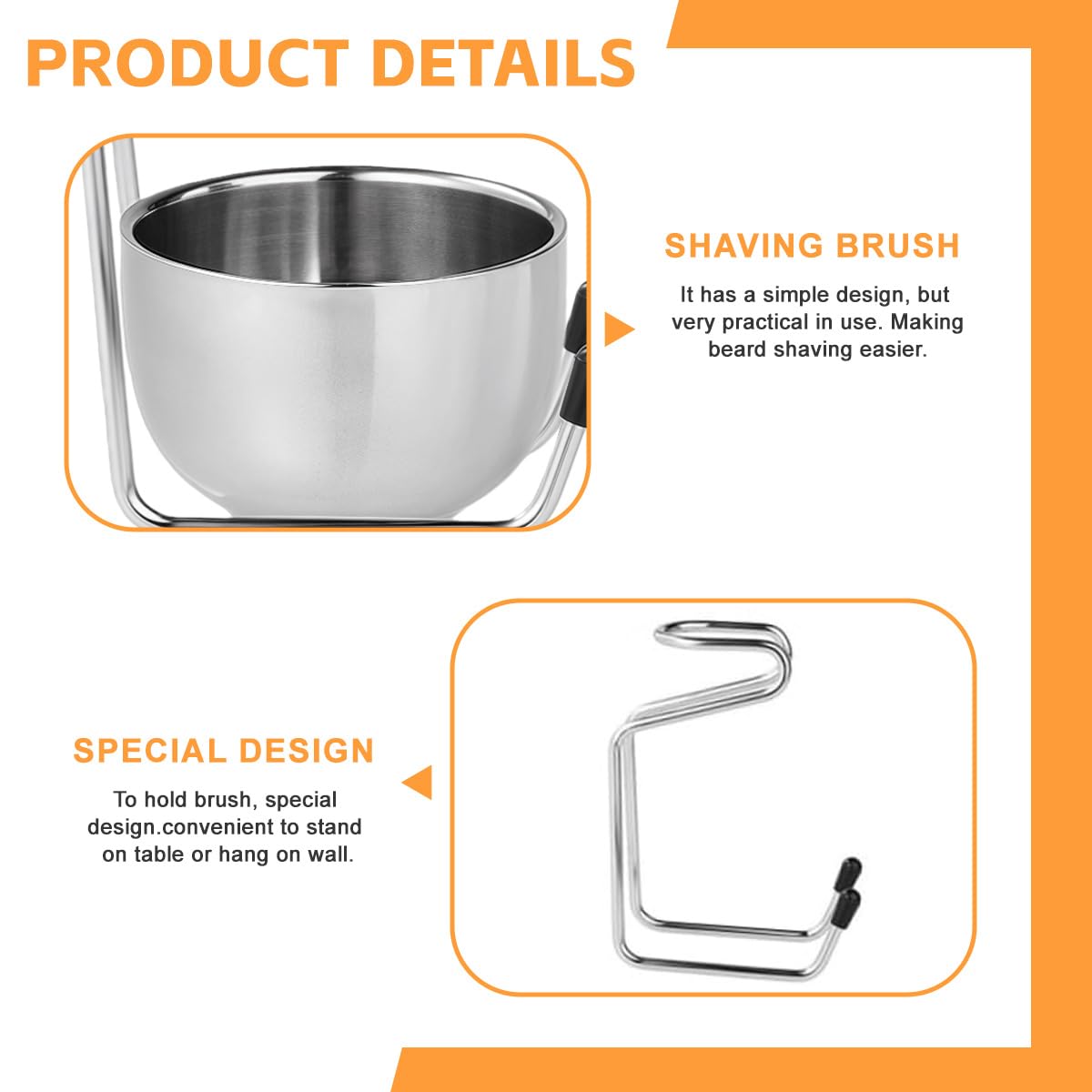 Supporto per pennello da barba con ciotola, in acciaio inox, supporto per pennello da barba, set per la pulizia del viso maschile (argento)