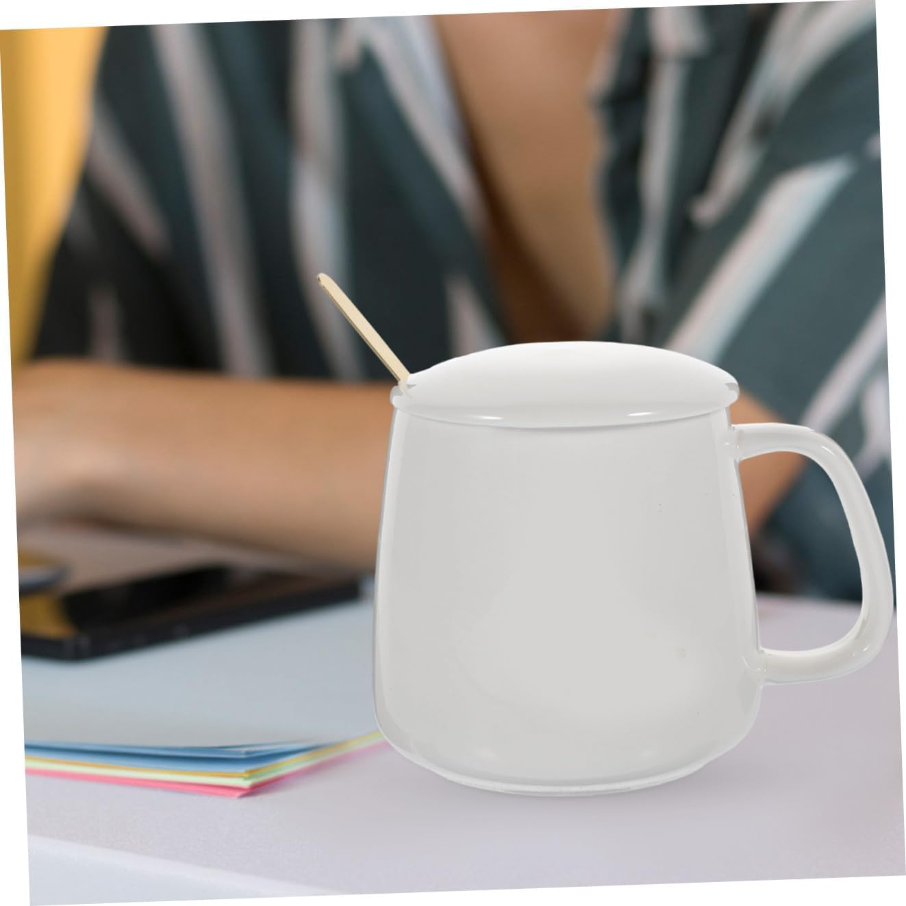 Electric USB Coffee Warmer Pad 55℃ Thermostatic Ceramic Mug Heater with Gravity Sensor for Milk Heating, Beige USB Cup Warmer for Home and Office Use