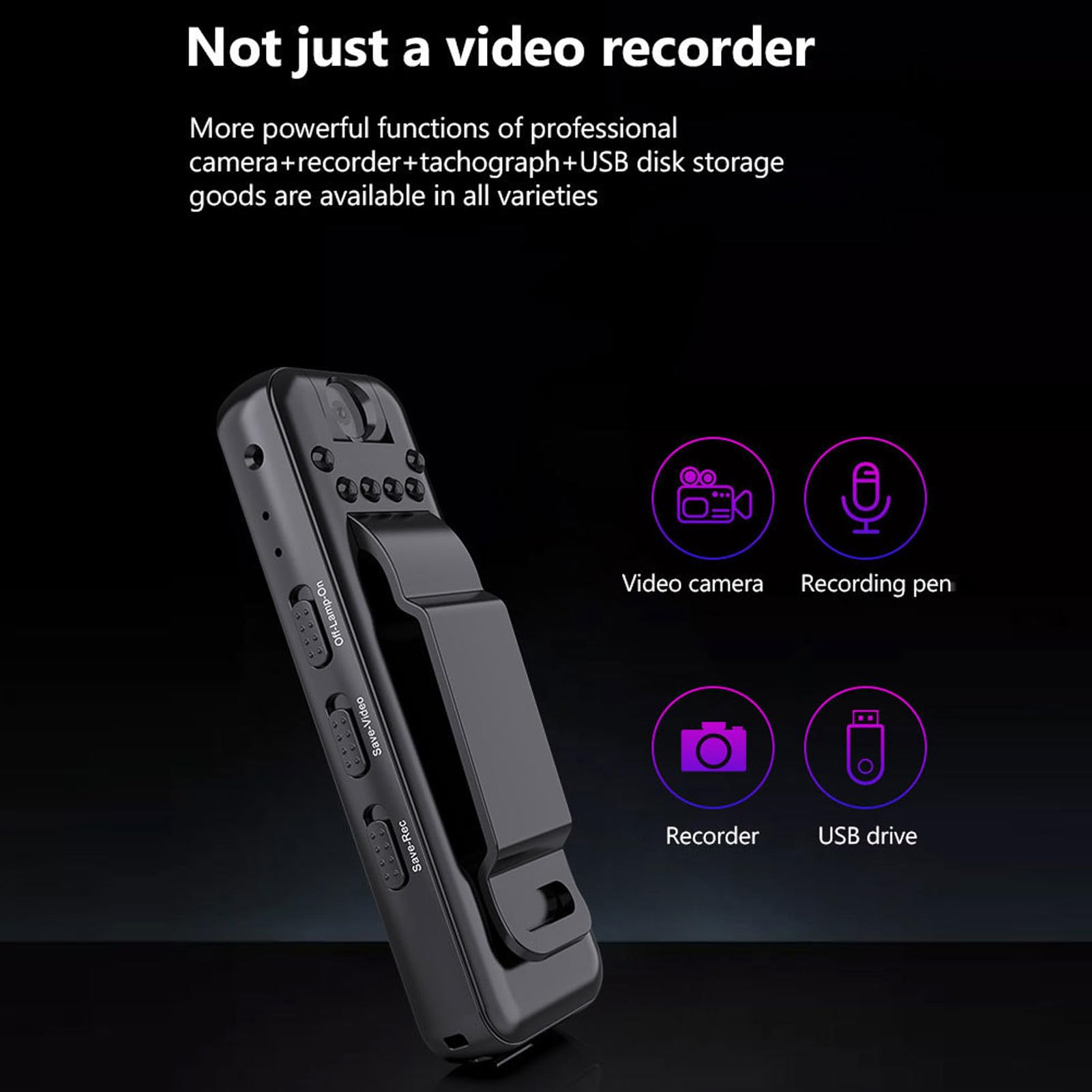Dpofirs Videocamera Tascabile per Esterni, Videoregistratore Portatile per Visione Notturna con Clip Posteriore, Mini Telecamera di Sicurezza per la Casa, Batteria da 400 MAh