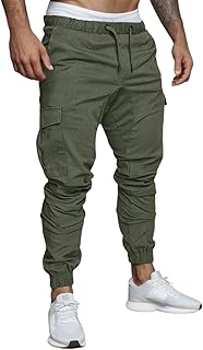 Mens Work Trousers Slim Fit Casual Work Bottoms Elastic Waist Men's Cargo Workout Jogger Pants New Large Pockets Drawstring Sport Men's Cargo Sweatpants Cotton Lounge Men's Cargo Pants