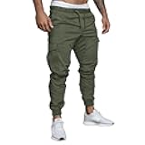 Cargo Joggers Men Casual Slim Fit Chino Trousers with Pockets Fashion Drawstring Cotton Sweatpants