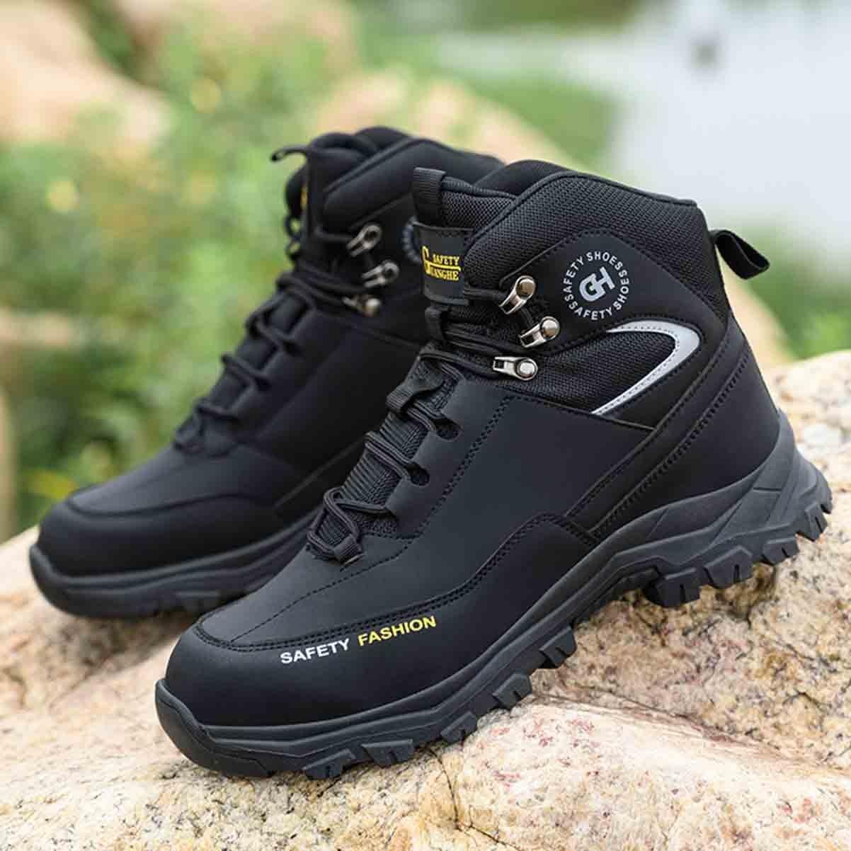 High-Topped Work Safety Shoes, Anti-Smash and Anti-Puncture Labour Insurance Shoes, Splash-Proof Steel Toes Protection Shoes, Non-Slip Adventure Sneakers(Black,11.5)