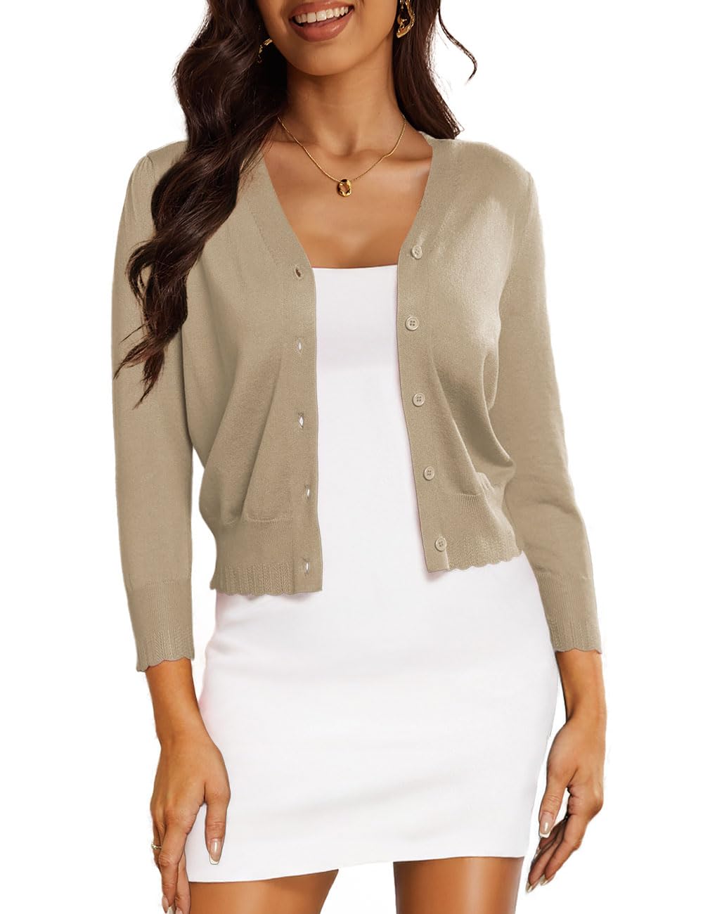 CPOKRTWSO Women's Cropped Cardigan 3/4 Sleeve Bolero Shrug for Dresses Lightweight Open Front Button Down Sweater