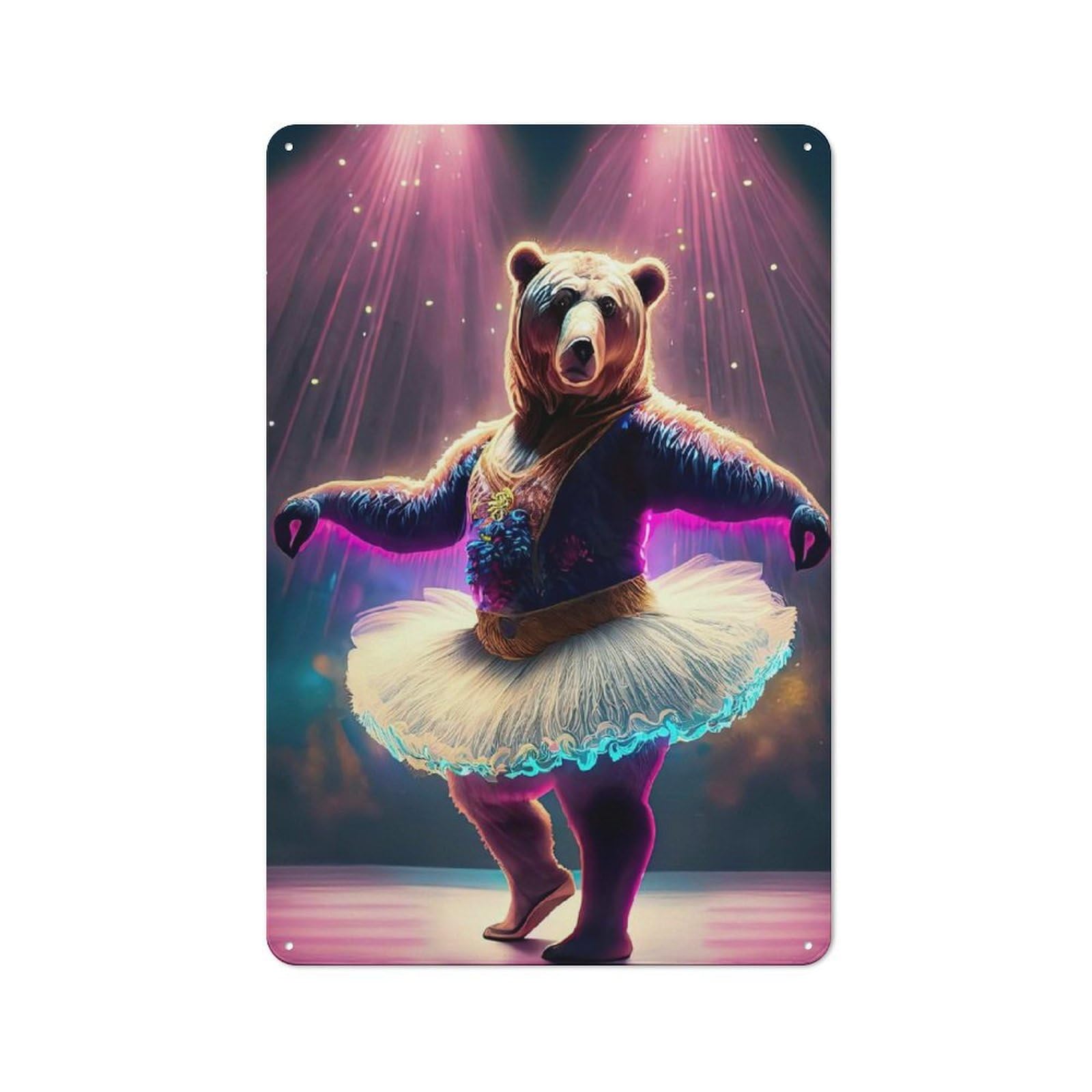 Junmoney Ballerina Bear Metal Plaque 30X20cm With For Garage Wall, Rustic Decor, For Vintage Wall Decor Fans, For Themed Room Decoration
