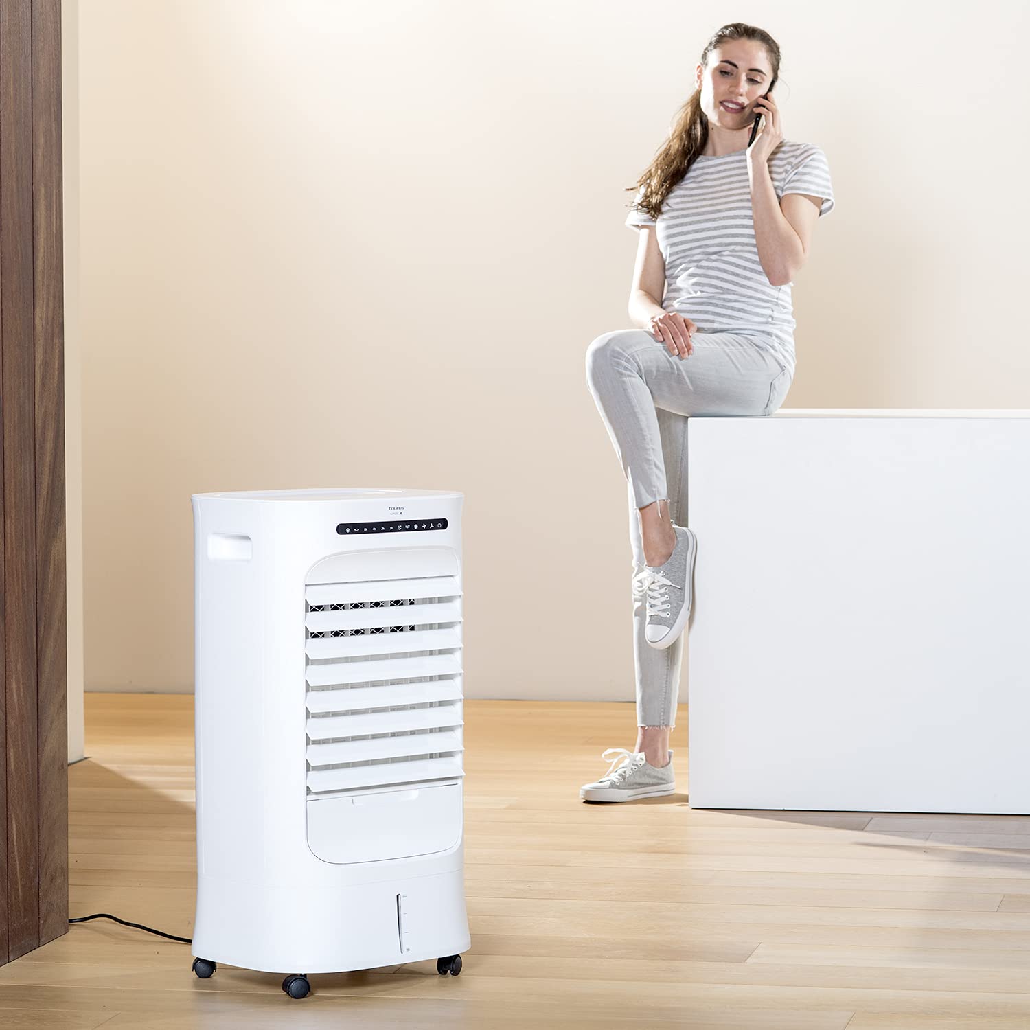 Taurus Snowfield Ultra - Climatizzatore evaporativo, condizionatore d'aria portatile, ventila, raffredda, umidifica, 3 velocità, 3 modalità, timer, bianco